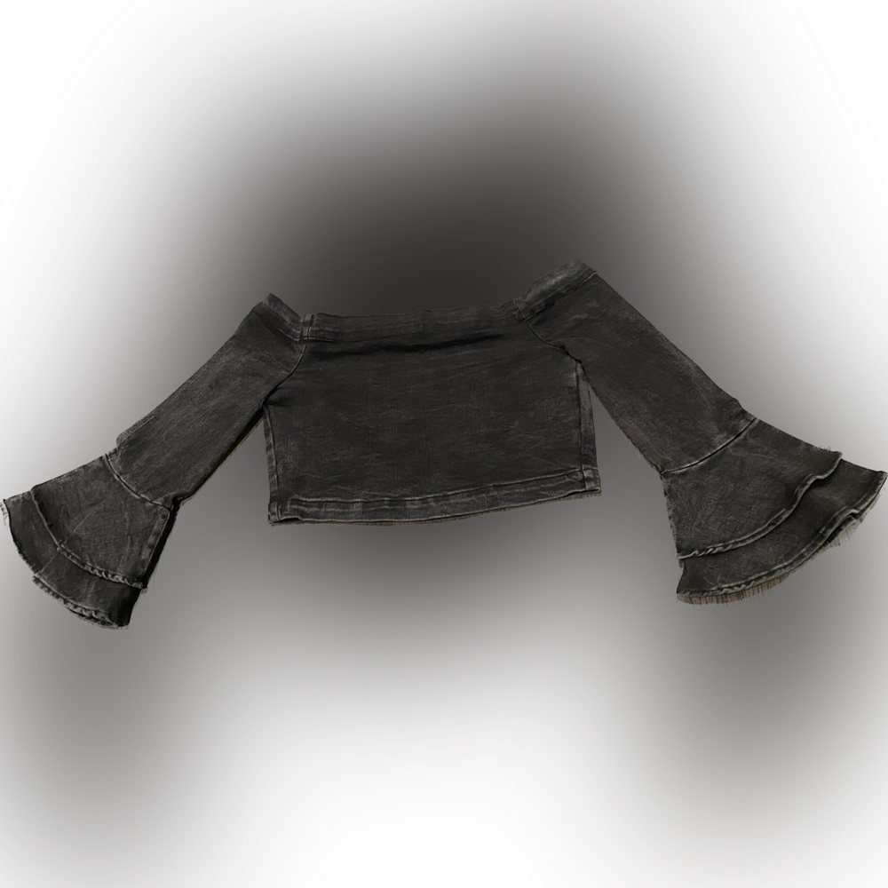 Zara Denim Cropped Top / Color: Black Acid Wash / Size: XS